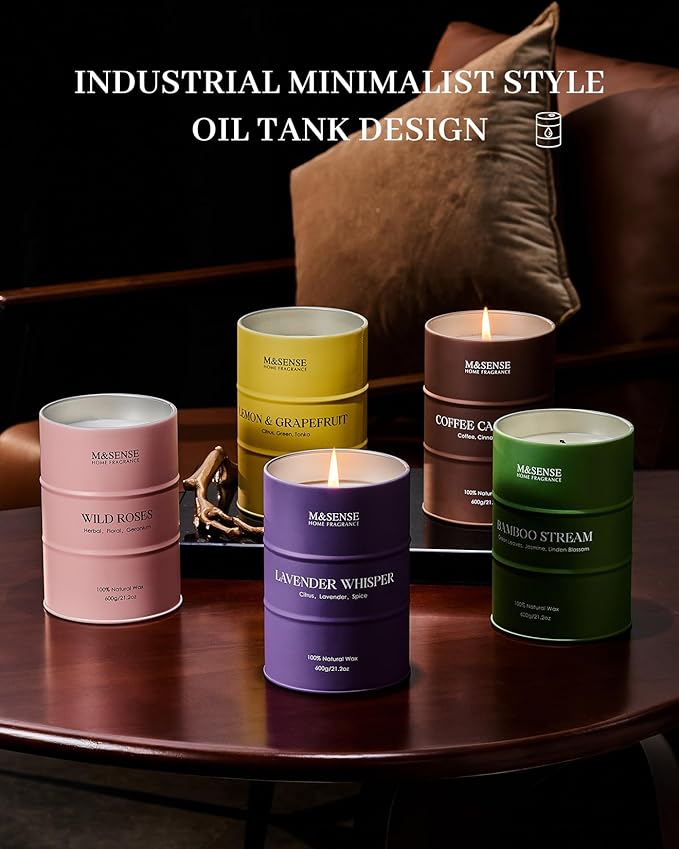 M&SENSE Bamboo Scented Candles Natural Non Toxic, Large Aromatherapy Candle for Stress Relief