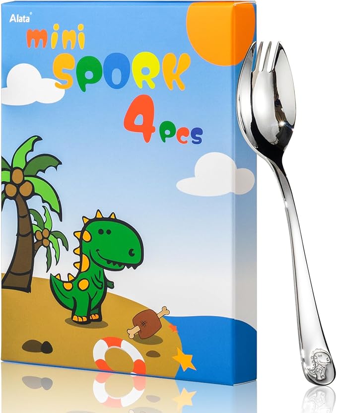 Alata Mini Sporks, 4-Pack Food-grade Stainless Steel Mini Sporks for Kids, 5.7 Inches Salad Forks