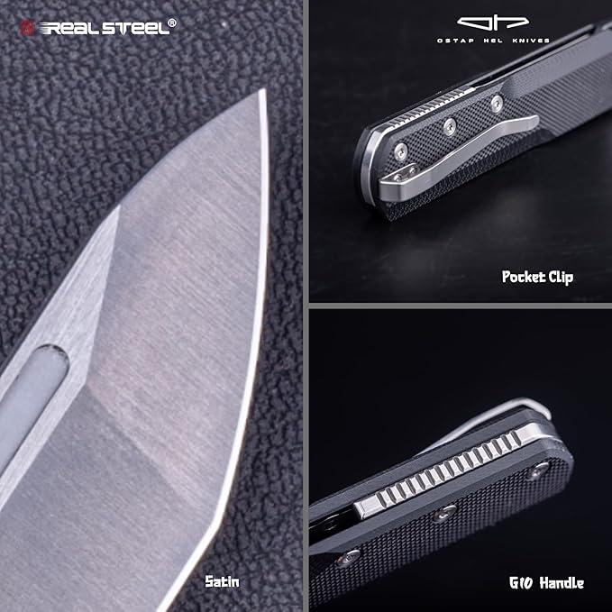 REALSTEEL G-Tanto Pocket Knife,Folding Knives,2.6" Nitro-V Blade,Double Detent Ball Slipjoint