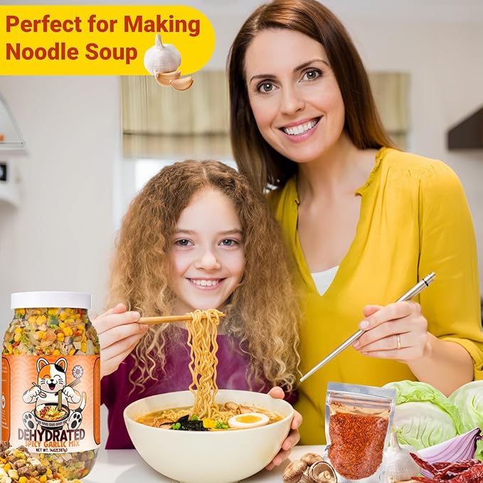 Spicy Garlic Mix Ramen Seasoning - 14oz Dried Vegetables, 11 Ingredients for Instant Noodles