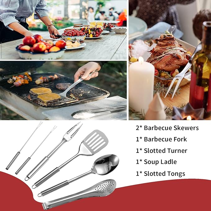 Portable Camping Kitchen Utensil Set-27 Piece Cookware Kit, Stainless Steel Outdoor Cooking and