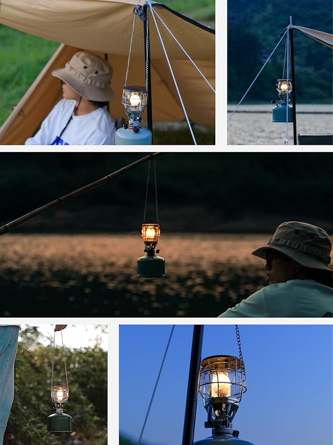 CAMPINGMOON Mini Gas Camping Lantern with Hanging Chain & Hard Case ??80W Equivalent Brightness