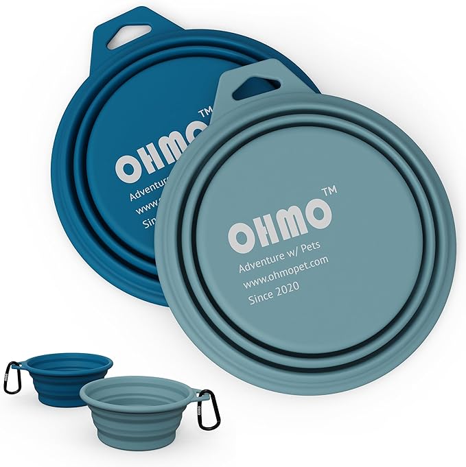 OHMO Collapsible Dog Bowl(2 Pack, Peacock&Light Blue 12oz/400ml) Premium Silicone Pet Water Bowls