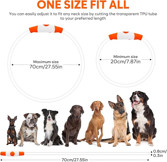 HIGO Light Up Dog Collar USB Rechargeable LED Dog Collar Glow in The Dark, TPU Flash Dog Necklace