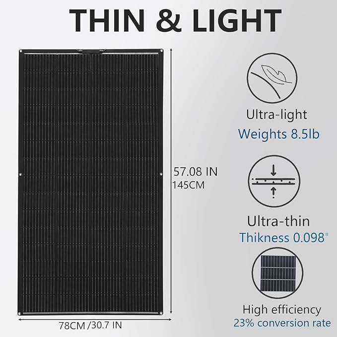 XINPUGUANG Flexible Solar Panel 200 Watts Monocrystalline Fiberglass Solar Modules Charger Off-Grid