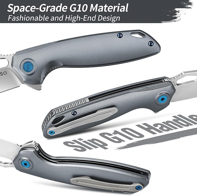 FINTISO Pocket Knife 3.38" Folding Knife Premium 14C28N Blade with 6061 Aluminum Alloy Handle