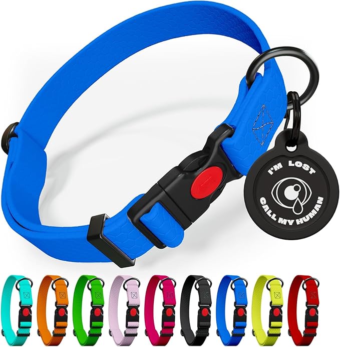 Adjustable Dog Collar with QR Code Dog Tag ID Attached - Made in USA - Honeycomb Waterproof Heavy