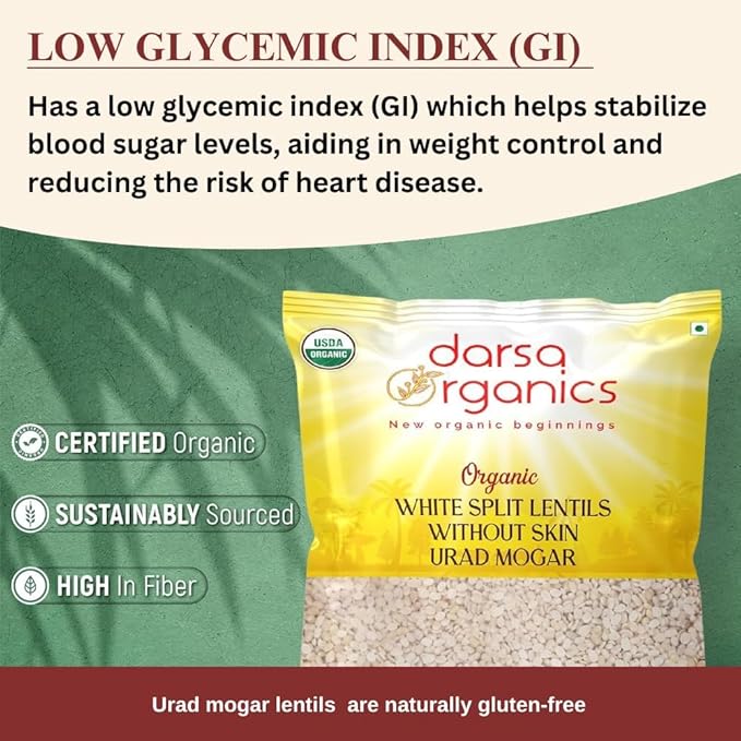 Darsa Organics Urad Dal Split Without Skin (Urad Mogar) 2lb ??USDA Organic White Matpe Split
