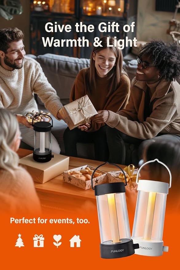 Lantern - Rechargeable LED Camping Lantern, Vintage 360° Dimmable Light , 4000mAh Power Bank, High