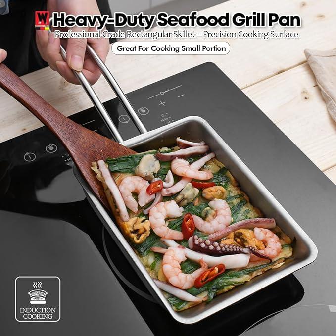 Stainless Steel Fry Pan, 3-Ply Reinforced Body, Rectangular Omelet Pan, Oven & Dishwasher Safe