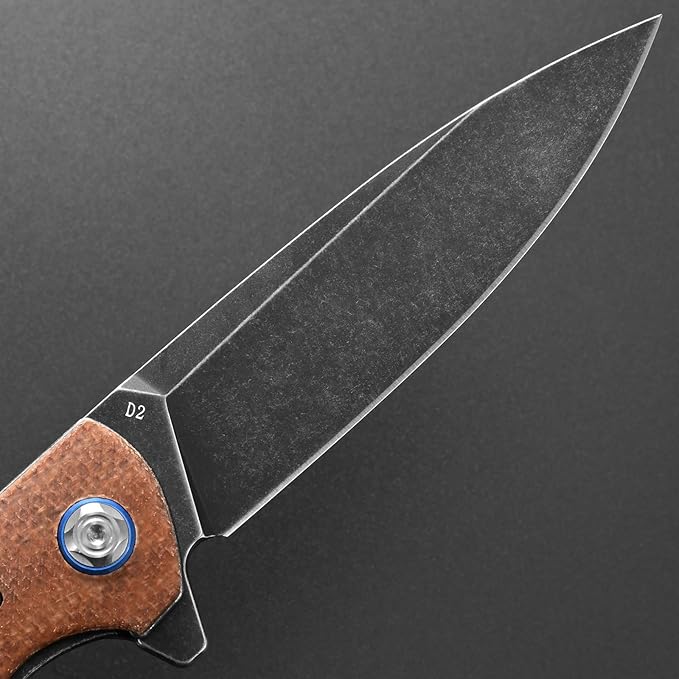 Eafengrow EF973 Folding Knife, D2 Steel Blade Micarta Handle Scale Pocket Knife Folder for Working
