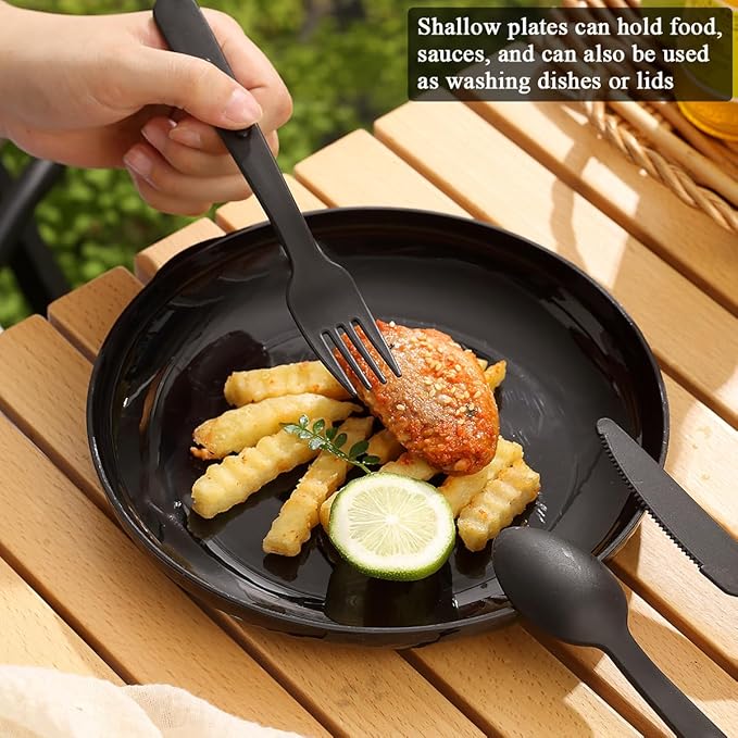 Berglander Camping Mess Kit with Bowl, Plate, Cup, Spoon, Fork, Knife and Carry Bag, Plastic