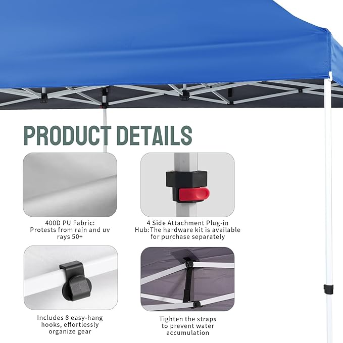 CROWN SHADES 10x20 Pop Up Canopy Tent - Commercial Canopy Tent with 400D Strength Oxford Fabric