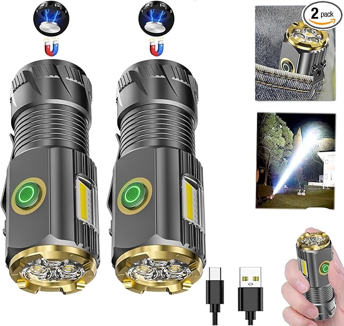 Rechargeable mini LED Flashlight, 9000 lumens Ultra Bright Small Flashlight, with Clip and Magnet