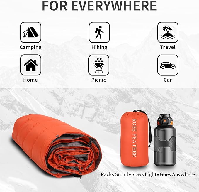Down Camping Blanket, Muti-Use Outdoor Travel Blanket, Puffy Sleeping Bag Blanket, Waterproof