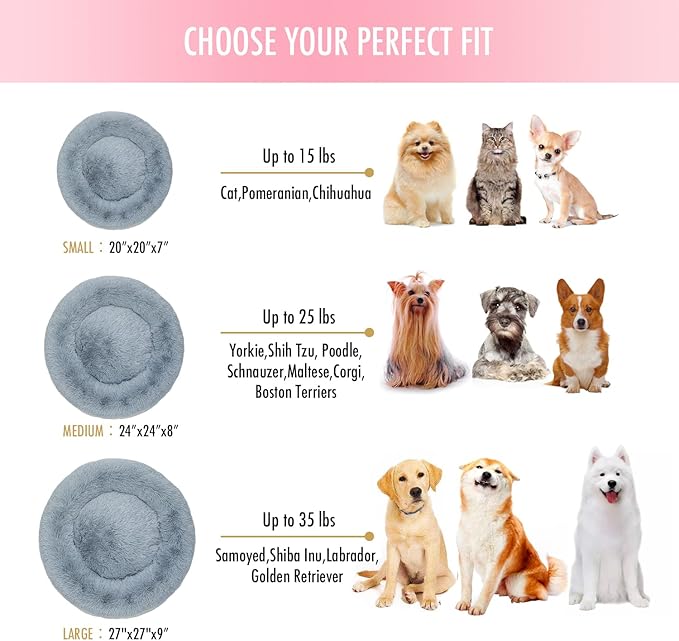 Anti Anxiety Round Fluffy Plush Faux Fur Warm Washable Dog Bed & Cat Bed, Original Bed for Small