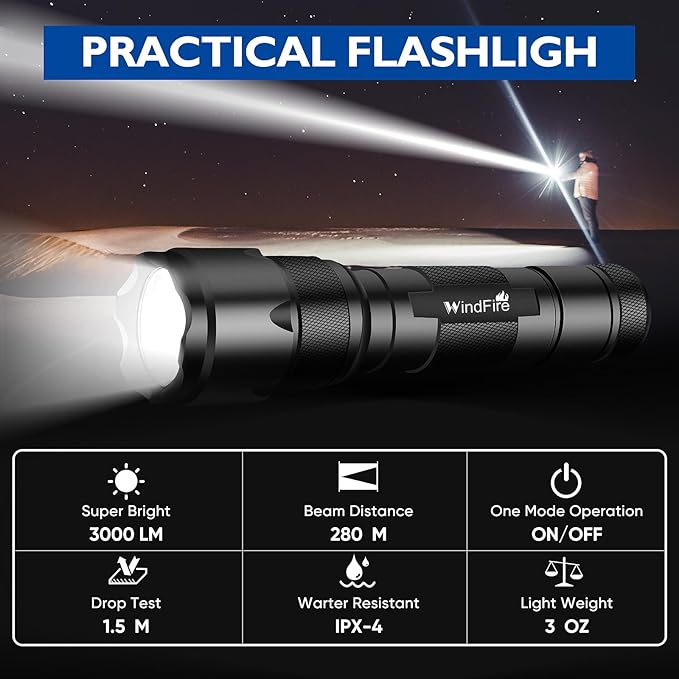 WINDFRIE 2 Pack LED Tactical Flashlights, Single Mode Handheld Flashlights, Bright EDC Emergency