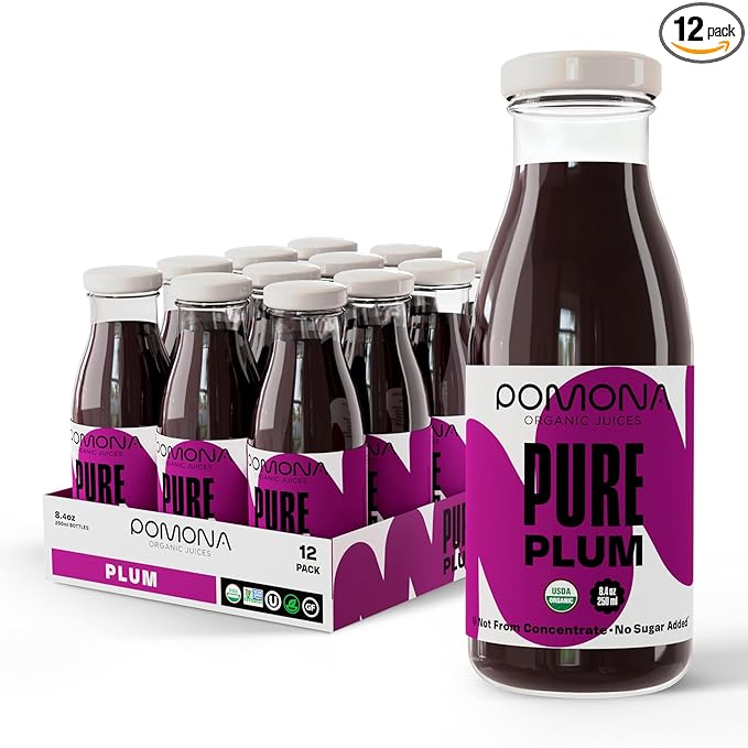 Pomona Organic Plum Juice (Pack of 12), Cold Pressed USDA Organic Juices, 100% Plums, No Added