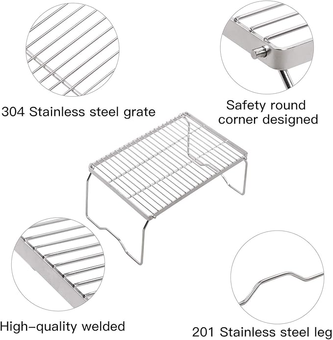 REDCAMP 13.6" Small Folding Campfire Grill, 304 Stainless Steel Firepit Grill Grate, Heavy Duty