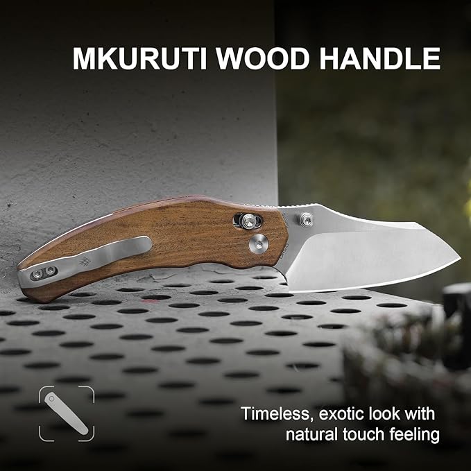 Kizer Bulldog Pocket Knife, 3 In Nitro V Blade Folding Knife Mkuruti Wood Handle Camping Hunting