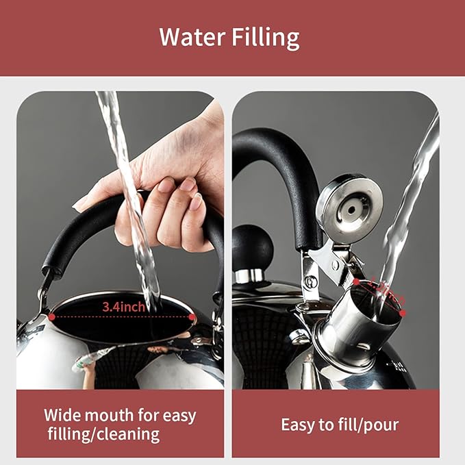 304 Stainless Steel Whistling Tea Kettle 2.1 Quart/2L, Suitable to Boiling Water & Tea on Induction