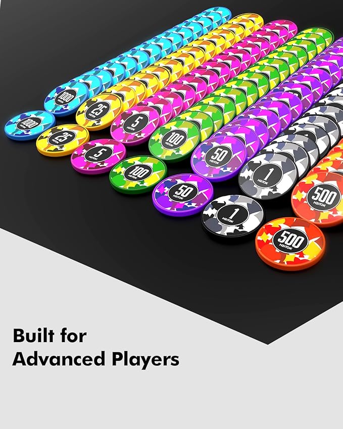 Poker Chips with Denominations, 600-pcs 11.5g Weighted Numbered Casino Chips Set, 2 Decks with
