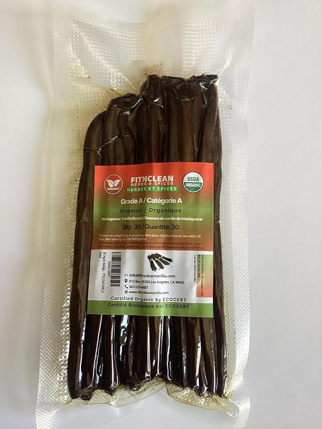 30 Organic Madagascar Vanilla Beans Grade A. Certified USDA Organic. ~6" for Chefs, Extract and