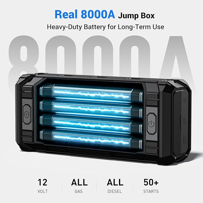 AVAPOW 8000A Battery Jumper Starter Portable with 4″ HD Display PD 30W Dual-Way Fast Charging, 12V