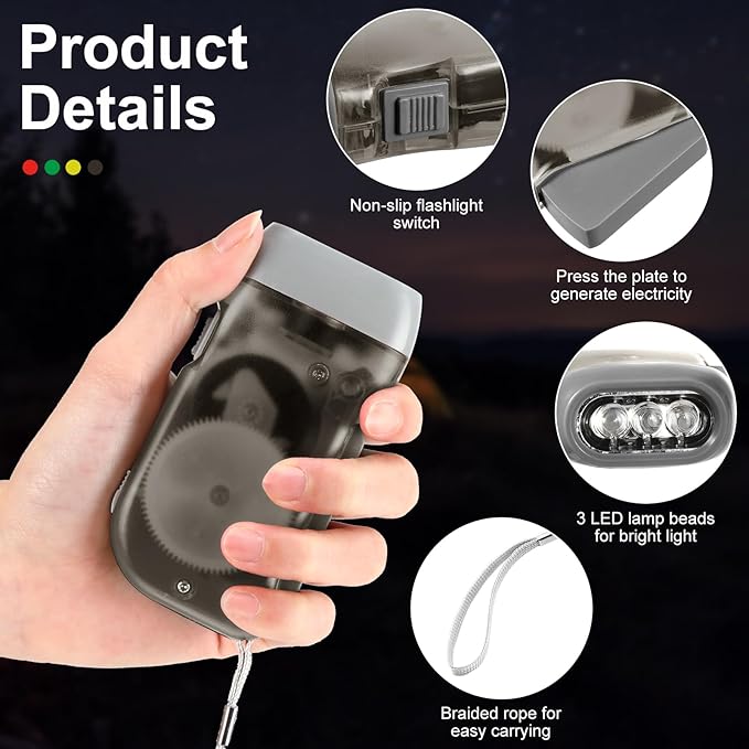 Mudder 24 Pieces Hand Crank Flashlight with LED Self Powered Charging Torch Dynamo for Camping
