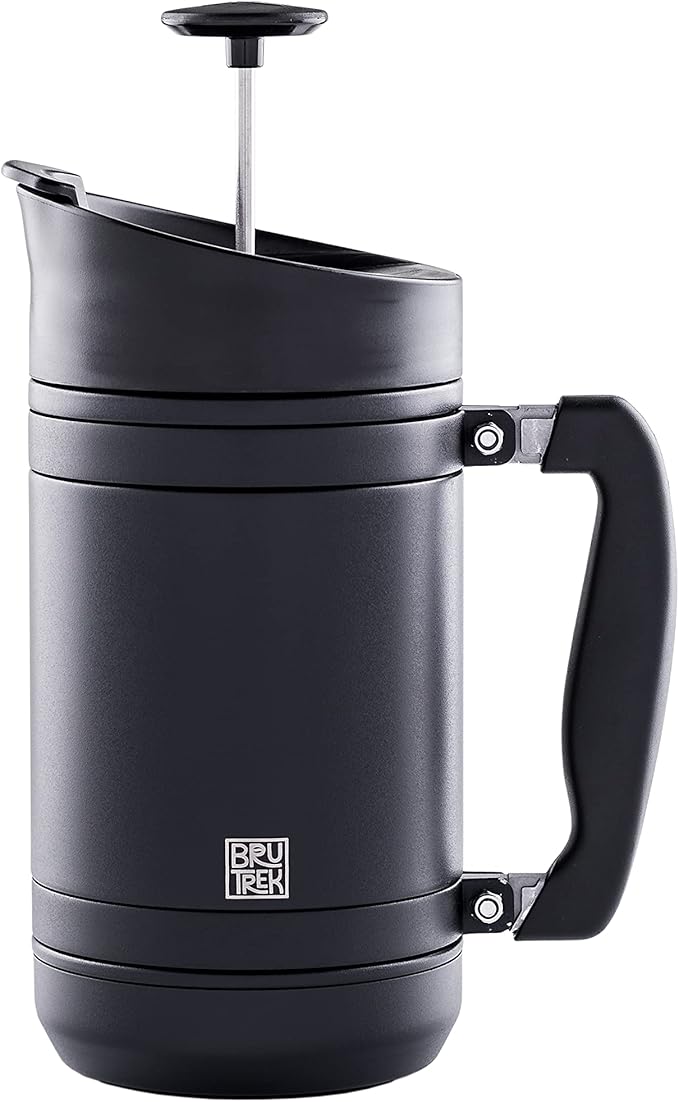 BruTrek BaseCamp Coffee Press - Double Wall Insulated Stainless Steel - Bru-Stop Technology, No