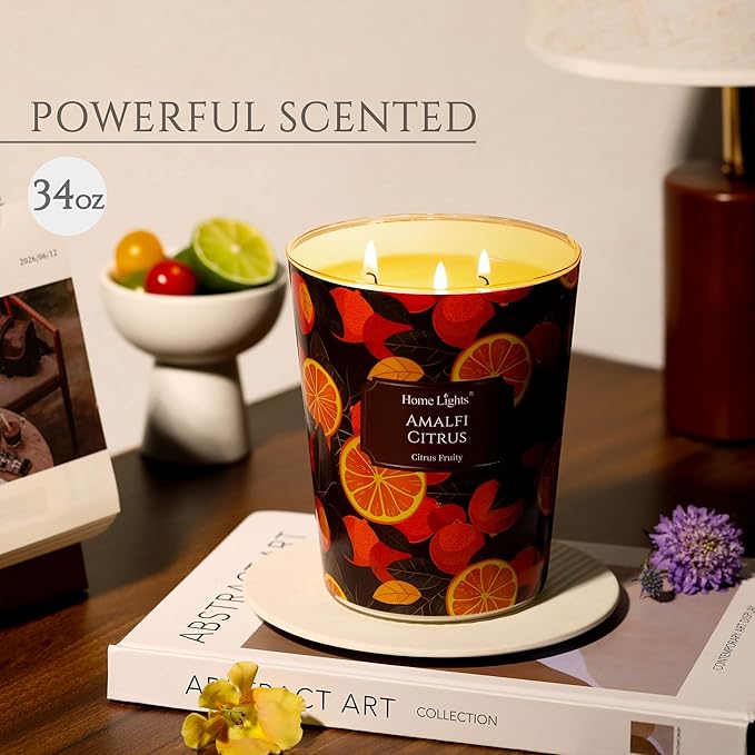 HomeLights 3-Wick Candles for Home Scented - 34oz Soy Wax Blend Candle Long-Lasting Fragrance