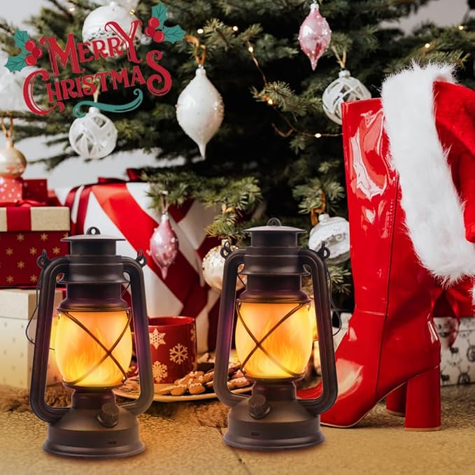 Lantern LED Battery Powered Camping Lamp Outdoor Hanging Lantern Flickering Flame Rechargeable