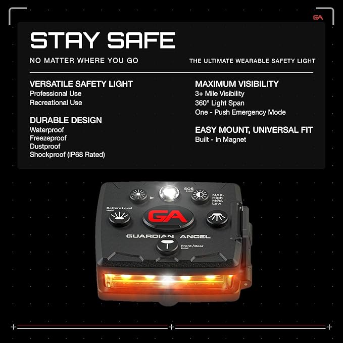 Guardian Angel Micro Series Safety Lights, Beacon Device (Orange Front & Orange Rear) |