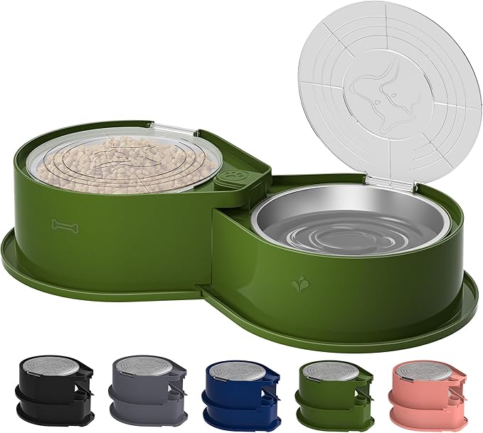 Stainless Steel Dog Bowl Set with Lids, 304 Metal Dual Food & Water Bowls for Dogs & Cats, Large