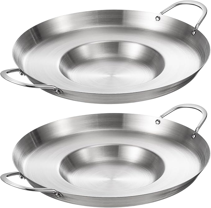 Maxdot 2 Pcs Stainless Steel Comal Frying Bowl Cookware 16 Inch Mexican Style Wok Inoxidable