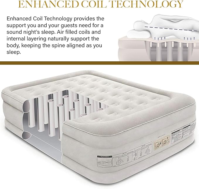 King Koil Luxury Built-in Pillow Top Queen Air Mattress with Built-in High-Speed Pump Best for