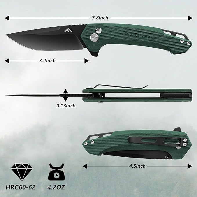 FLISSA Pocket Folding Knife, 3.2??D2 Blade G10 Handle EDC Knife with Button Lock and Pocket Clip