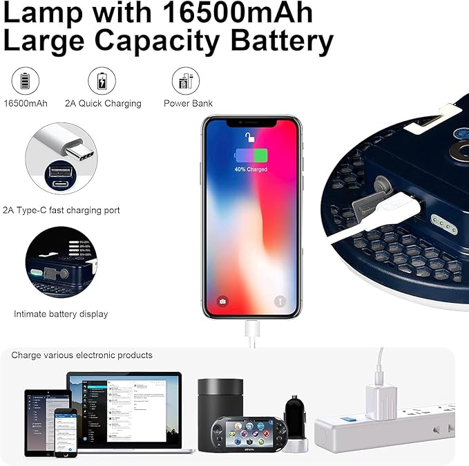 16500mAh 3000LM 3000K 6000K Flashlight Portable LED Camping Lantern Rechargeable Light 60W with