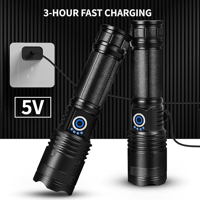 Rechargeable LED Flashlights High Lumens, 90,000 Lumens Super Bright Flashlights with 5 Modes