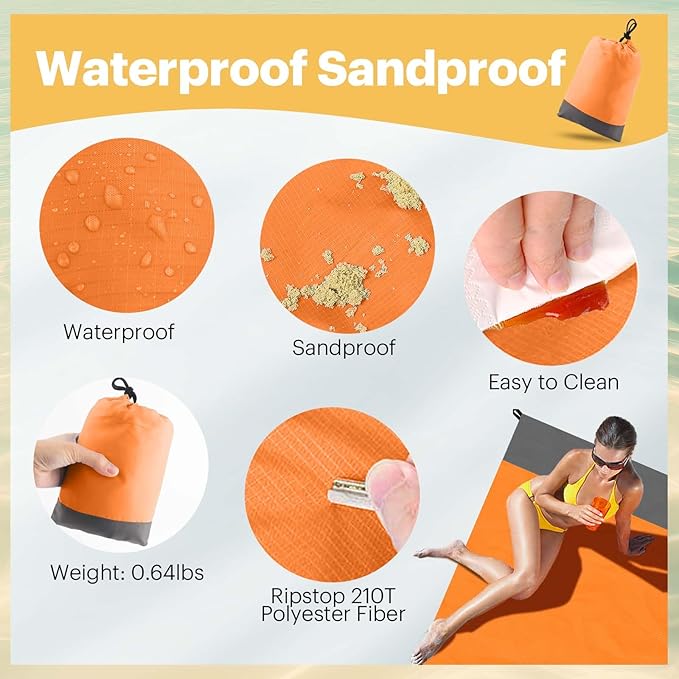 EASYFUN Beach Blanket Sandproof Oversized, 79''×83'' Extra Large Beach Mat, Portable Picnic Mat for