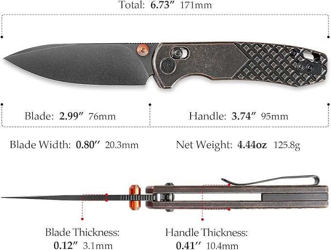 EDC Folding Pocket knife with Clip for Men,Thumb Studs Crossbar Lock Knives with 2.99" 14C28N Steel