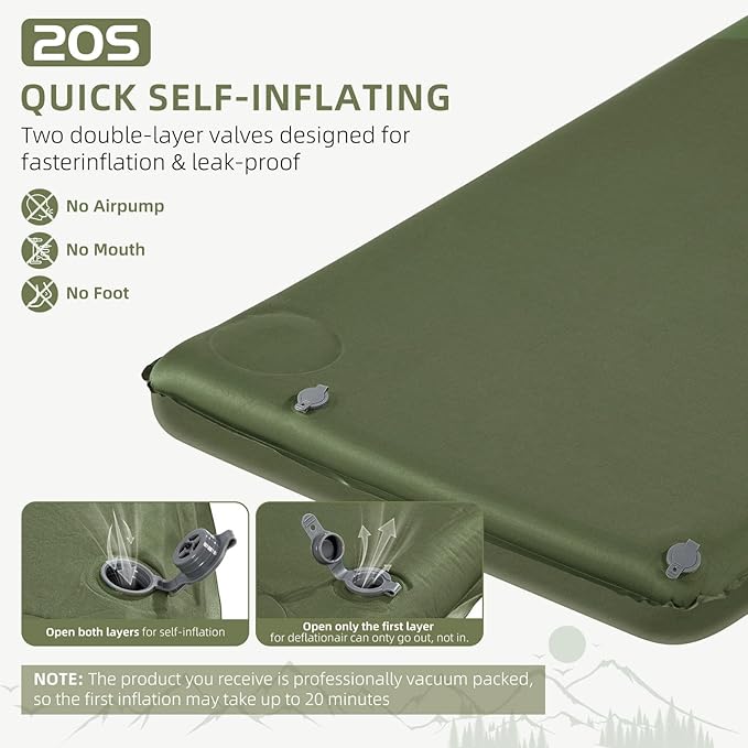 Memory Sleeping Pad, 3.1" Ultra-Thick Foam Sleeping Mats for Camping, Easy Inflate&Deflate,9.5