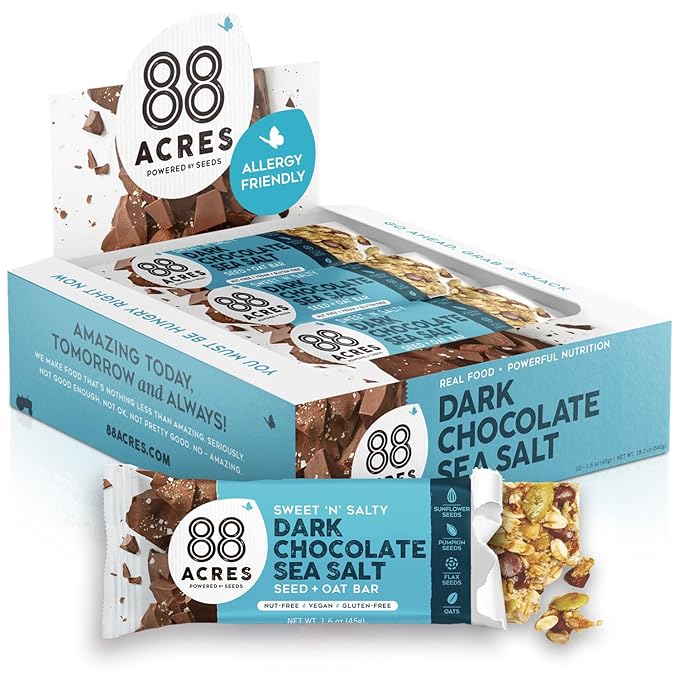 88 Acres Granola Bars | Dark Chocolate Sea Salt | Gluten Free, Nut-Free Oat and Seed Snack Bar |