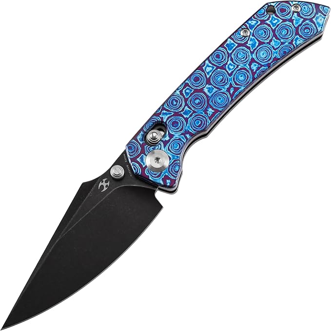 KANSEPT Fenrir Pocket Knife, 3.48'' Black Stonewashed CPM S35VN Harpoon Sharp Blade, Timascus