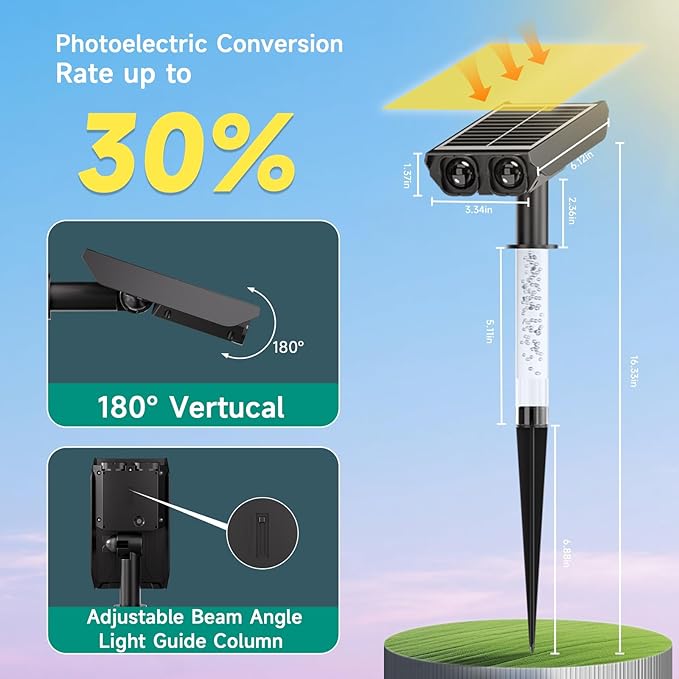 Solar Lights Outdoor Waterproof: 2 IN 1 Solar Spot Lights with 2 Lighting Modes & PC Light Guide