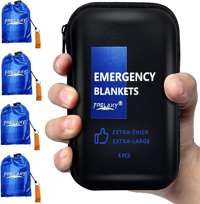 Frelaxy Emergency Blanket 2-Pack/4-Pack, Extra-Thick Extra-Large Space Blankets with Whistles