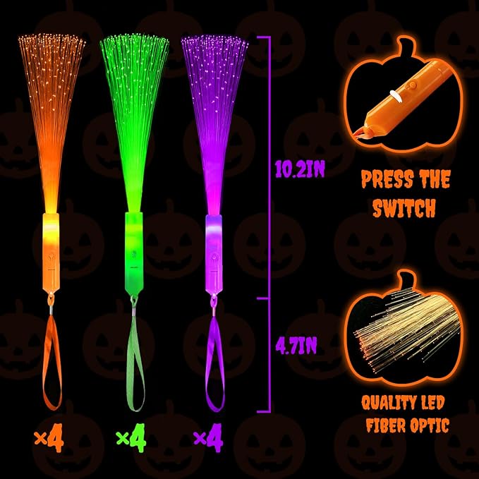 Halloween Glow in Dark Party Favors Accessories-12 Pack, Light Up Fiber Optic Wand Toy Gift for