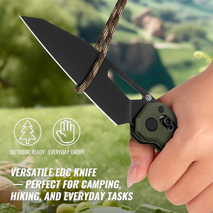 Tarcus Folding Pocket Knife, 3.5" D2 Steel DLC Blade G10 Handle, Lightweight EDC Knife with