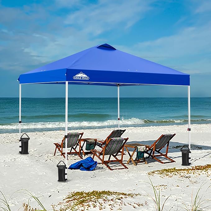 EAGLE PEAK Pop Up Canopy Tent with Wheeled Carry Bag, 8 Stakes, 4 Ropes, 4 Weight Bags, Easy Set Up