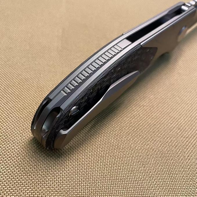 3.75" Customized Pocket knife Frame lock Folding knives Stonewash M390 Blade with Titanium+Carbon